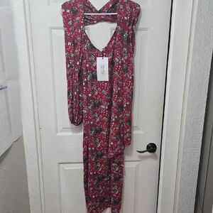 Elegant Asymmetrical Red Floral Dress